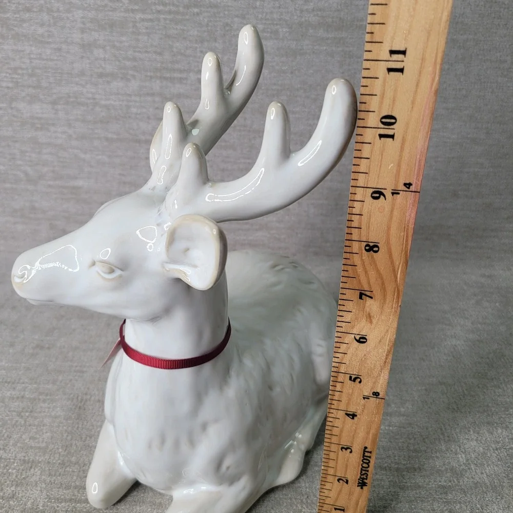 Pottery Barn Ceramic Reindeer White Glazed Christmas Decor Buck Figurine NEW